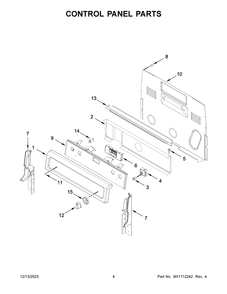 Control Panel Parts Diagram and Parts List for YWFE745H0FS6  Whirlpool Range