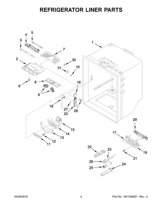 Refrigerator Liner Parts Diagram and Parts List for KRFC300EWH03  Whirlpool Refrigerator