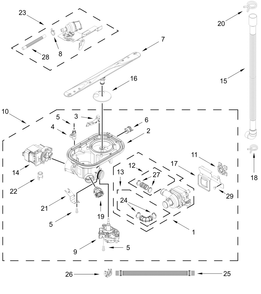Pump, Washarm And Motor Parts Diagram and Parts List for WDT750SAKZ4  Whirlpool Dishwasher