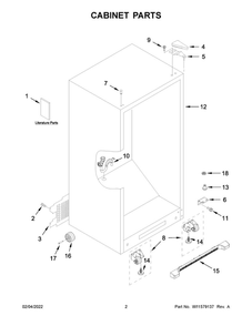 Cabinet Parts Diagram and Parts List for WZF34X20DW04  Whirlpool Freezer