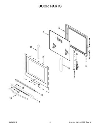 Door Parts Diagram and Parts List for YWFE745H0FS2  Whirlpool Range