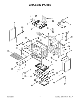 Chassis Parts Diagram and Parts List for WFG550S0HV1  Whirlpool Range