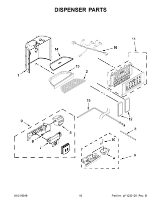 Dispenser Parts Diagram and Parts List for KRSC500ESS01  Whirlpool Refrigerator