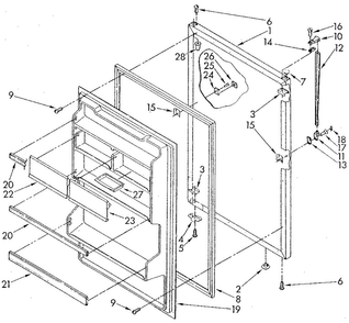 Refrigerator Door Diagram and Parts List for ET18GKXSN03  Whirlpool Refrigerator