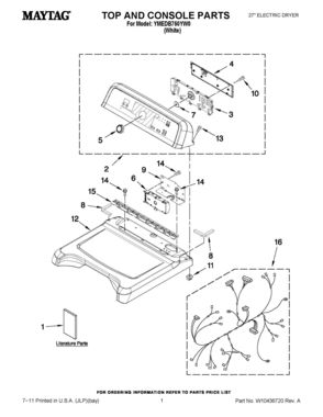 01 - TOP AND CONSOLE PARTS Diagram and Parts List for YMEDB750YW0  Whirlpool Dryer