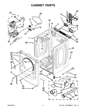 03 - CABINET PARTS Diagram and Parts List for YMED7000XW0  Whirlpool Dryer