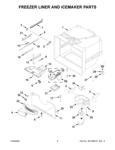 Freezer Liner And Icemaker Parts Diagram and Parts List for WRB322DMBW02  Whirlpool Refrigerator