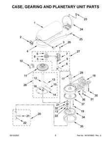 Case, Gearing And Planetary Unit Parts Diagram and Parts List for KSM120MC5  KitchenAid Mixer