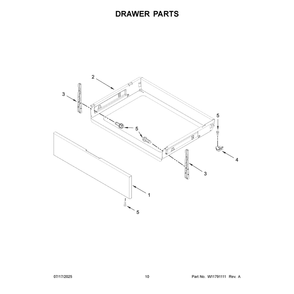 Drawer Parts Diagram and Parts List for WFES3330RV2  Whirlpool Range