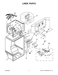 Liner Parts Diagram and Parts List for WRTX5028PM01  Whirlpool Refrigerator