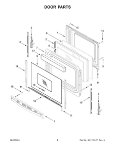 Door Parts Diagram and Parts List for YWFES5030RV0  Whirlpool Range