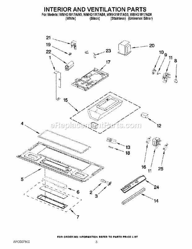 Interior And Ventilation Parts Diagram and Parts List for WMH31017AD0  Whirlpool Microwave