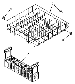 Lower Rack Diagram and Parts List for KUDI23HBW0  KitchenAid Dishwasher