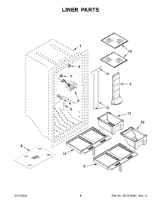 Liner Parts Diagram and Parts List for WRR56X18FW03  Whirlpool Refrigerator