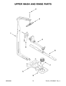 Upper Wash And Rinse Parts Diagram and Parts List for KDFE104KWH0  Whirlpool Dishwasher