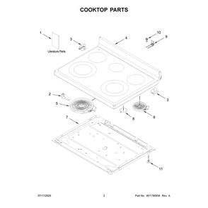 Cooktop Parts Diagram and Parts List for WFES3330RS2  Whirlpool Range