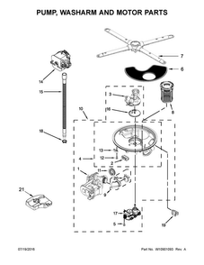 Pump, Washarm And Motor Parts Diagram and Parts List for KDTE204EBL2  KitchenAid Dishwasher