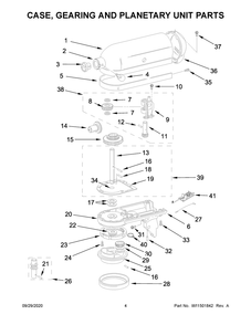 Case, Gearing And Planetary Unit Parts Diagram and Parts List for 5K45SSPWH0  Whirlpool Mixer