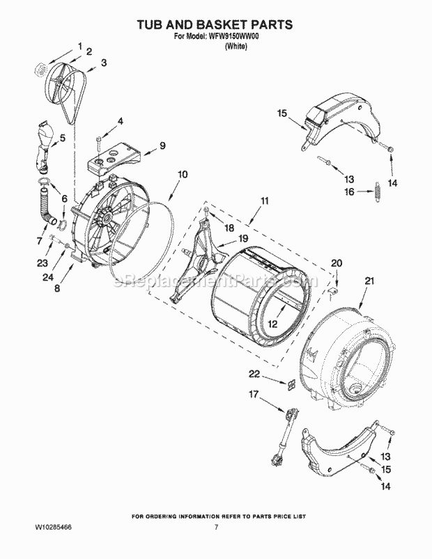 TUB AND BASKET PARTS Diagram and Parts List for WFW9150WW00  Whirlpool Washer
