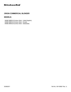 Cover Sheet Diagram and Parts List for 5KSBC1B0BCU0  KitchenAid Blender