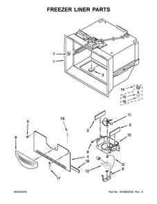 Freezer Liner Parts Diagram and Parts List for 7WF736SDAM14  Whirlpool Refrigerator