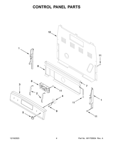 Control Panel Parts Diagram and Parts List for WFE525S0JT4  Whirlpool Range