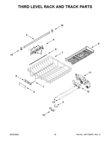 Third Level Rack And Track Parts Diagram and Parts List for KDFM404KPS3  KitchenAid Dishwasher