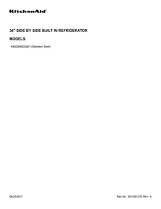 Cover Sheet Diagram and Parts List for KBSD606ESS01  KitchenAid Refrigerator