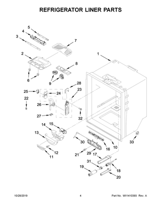 Refrigerator Liner Parts Diagram and Parts List for KRFF305ESS03  Whirlpool Refrigerator