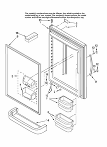 Refrigerator Door Parts Diagram and Parts List for GB9SHKXMQ12  Whirlpool Refrigerator