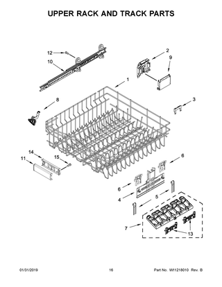 Upper Rack And Track Parts Diagram and Parts List for KDFE104HBS0  Whirlpool Dishwasher