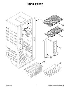 Liner Parts Diagram and Parts List for WZF79R20DW08  Whirlpool Freezer