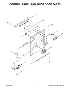 Control Panel And Inner Door Parts Diagram and Parts List for WDTA50SAKB3  Whirlpool Dishwasher