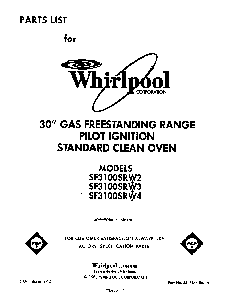 Front Cover Diagram and Parts List for SF3100SRW3  Whirlpool Range