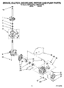 BRAKE, CLUTCH, GEARCASE, MOTOR AND PUMP PARTS Diagram and Parts List for 7MWT96680TT0  Whirlpool Washer