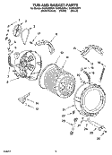 TUB AND BASKET PARTS Diagram and Parts List for GHW9400PT1  Whirlpool Washer