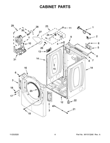 Cabinet Parts Diagram and Parts List for YIED5900HW2  Whirlpool Dryer