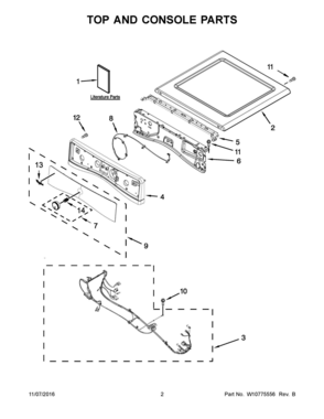 02 - TOP AND CONSOLE PARTS Diagram and Parts List for YWED99HEDW0  Whirlpool Dryer