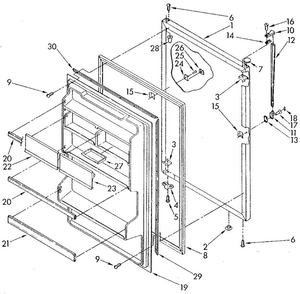 Refrigerator Door Diagram and Parts List for ET18GKXSM05  Whirlpool Refrigerator