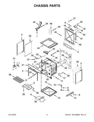 Chassis Parts Diagram and Parts List for WEE510S0FB2  Whirlpool Range
