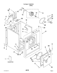 Cabinet Parts Diagram and Parts List for 1106072010  Kenmore Dryer