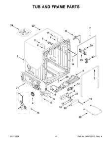 Tub And Frame Parts Diagram and Parts List for KDTM405PPS1  KitchenAid Dishwasher