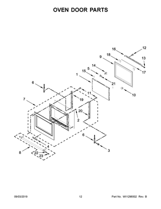 Oven Door Parts Diagram and Parts List for KOCE900HBS00  Whirlpool Microwave Oven Combo