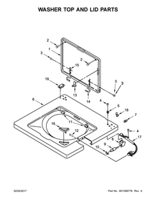 Washer Top And Lid Parts Diagram and Parts List for WETLV27FW0  Whirlpool Washer Dryer Combo