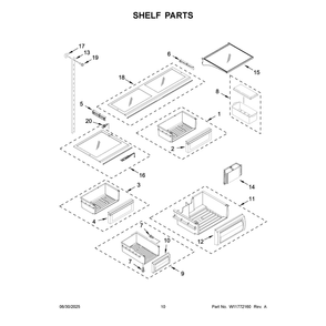 Shelf Parts Diagram and Parts List for KBFN542SJP00  KitchenAid Refrigerator