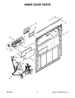 04 - Inner Door Parts Diagram and Parts List for WDF330PAHB1  Whirlpool Dishwasher