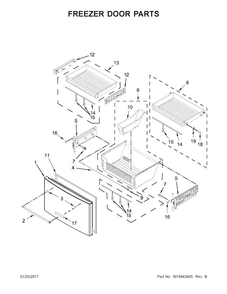 Freezer Door Parts Diagram and Parts List for KRFF707ESS01  KitchenAid Refrigerator