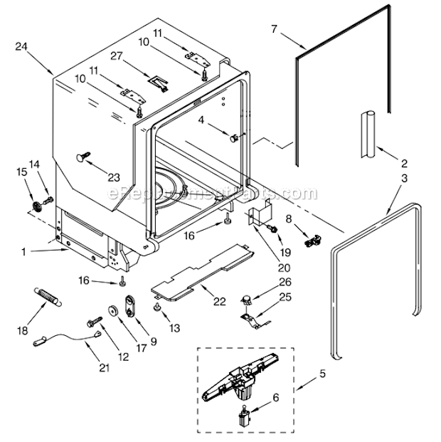 Tub_and_frame_parts Diagram and Parts List for KUDS03FTSS0 Stainless KitchenAid Miscellaneous