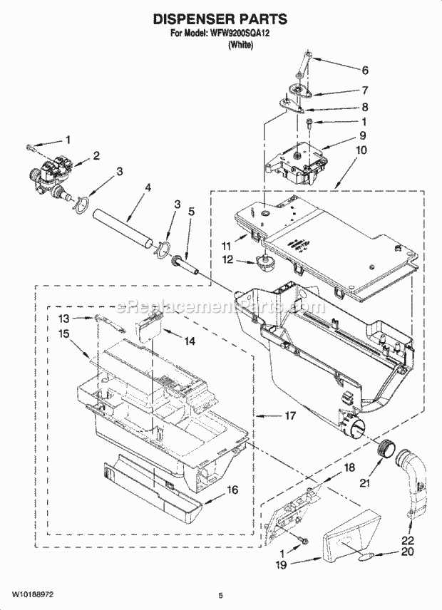Dispenser Parts Diagram and Parts List for WFW9200SQA12  Whirlpool Washer