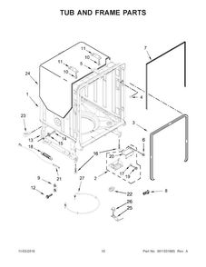 Tub And Frame Parts Diagram and Parts List for KDTE204EPA3  KitchenAid Dishwasher